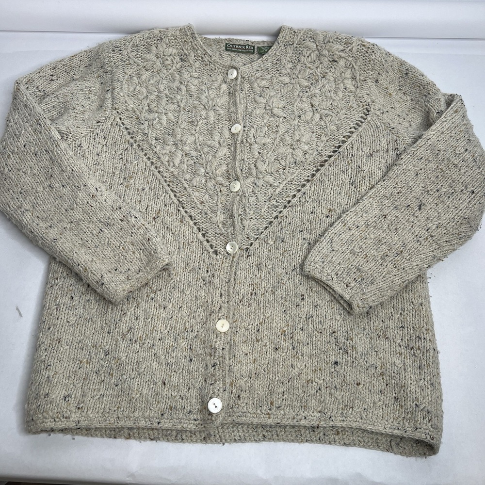 Outback Red Heirloom Cardigan Sweater Oatmeal M Buttons Cable Knit Cottagecore